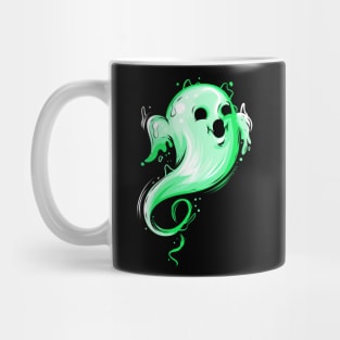 Cute Kawaii Green Ghost Flying By On Halloween Mug